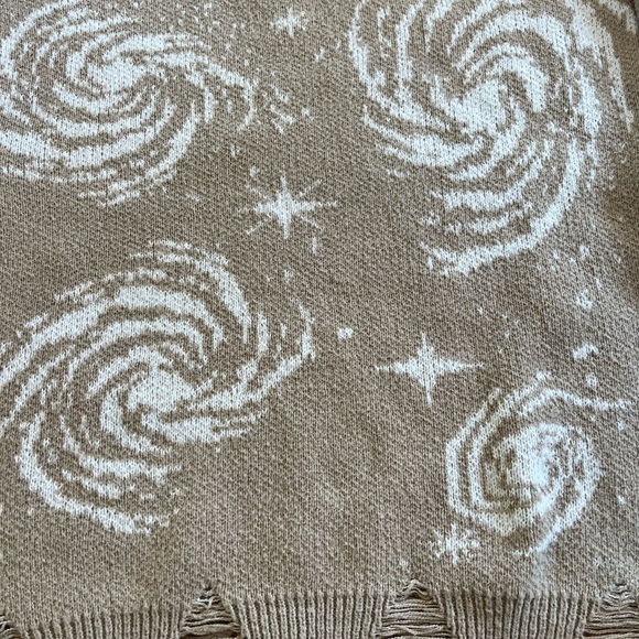 Manfinity Tan Knit Sweatshirt Galaxy Graphic And Distressed Detailing Size Large - Picture 4 of 7